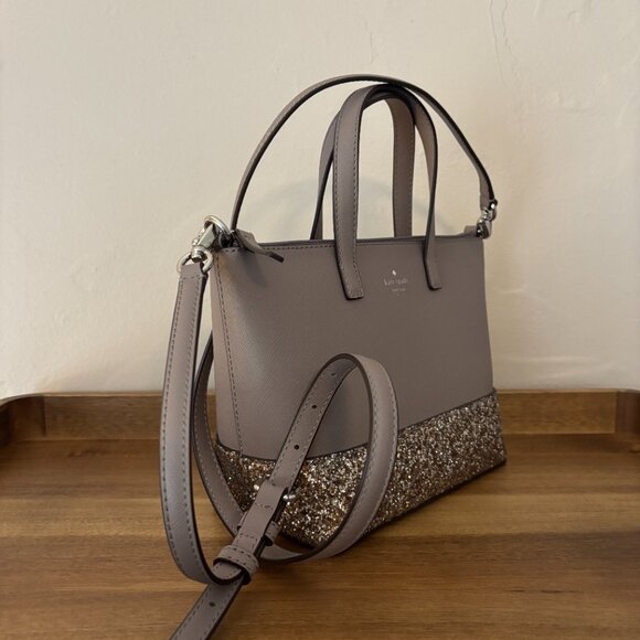 Kate Spade Ina Greta Gray Gold Glitter Court Satchel - Picture 3 of 10